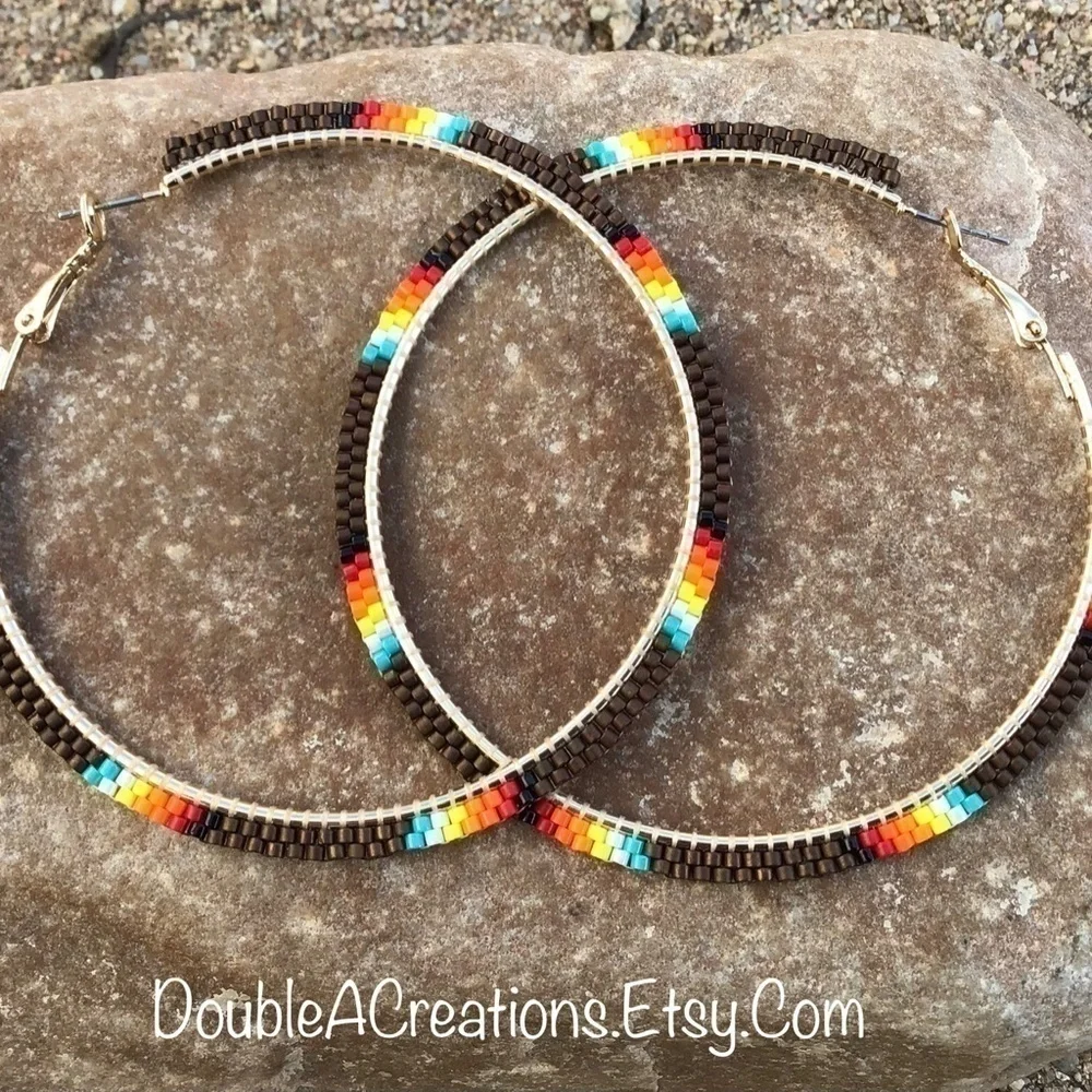 Chocolate Brown Beaded Hoops, New, Handmade by Me - Picture 2 of 6